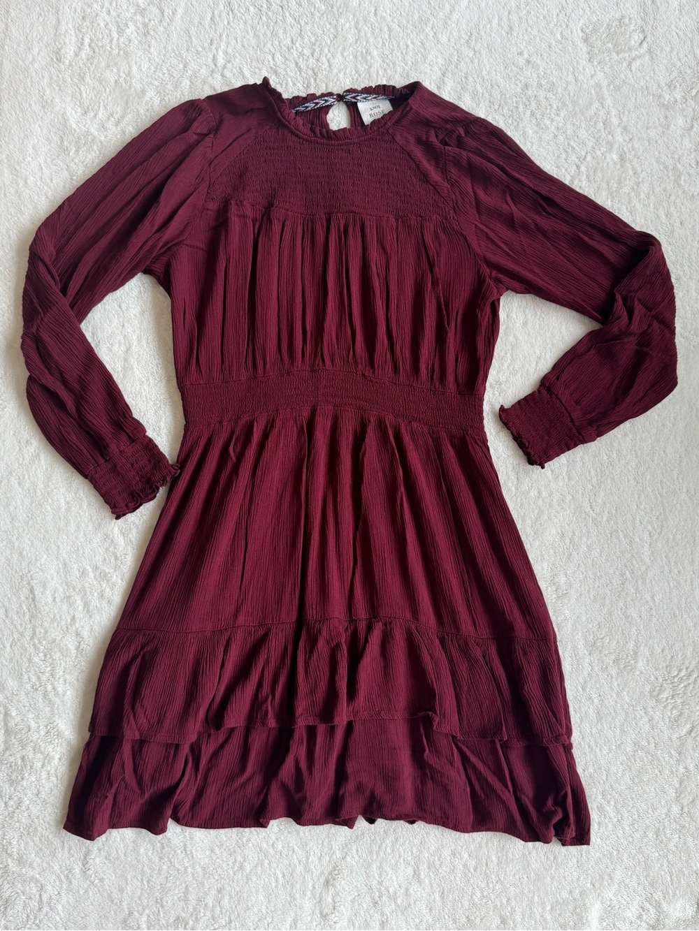 Knox Rose Antique Berry Tiered Smocked Mini Dress — M
